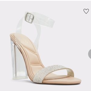 Aldo Clear and Nude Heels with Rhinestone Strap